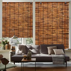 2 Pack Bamboo Reed Roll-Up Blind Shades for Windows, 47" W x 71" H Bamboo Shade Outdoor Patio, Natural Reed Roller Shutters for Porch Pergola Partition Decoration Privacy Retro Curtains