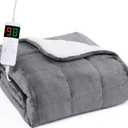 L'AGRATY Heated Weighted Blanket for Adults - 50"x60" 10lbs Electric Throw Fast Heating Heavy Blanket 1/2/4/6/8 Hour Auto Off 10 Heat Levels Over-Heat Protection Soft Flannel Sherpa