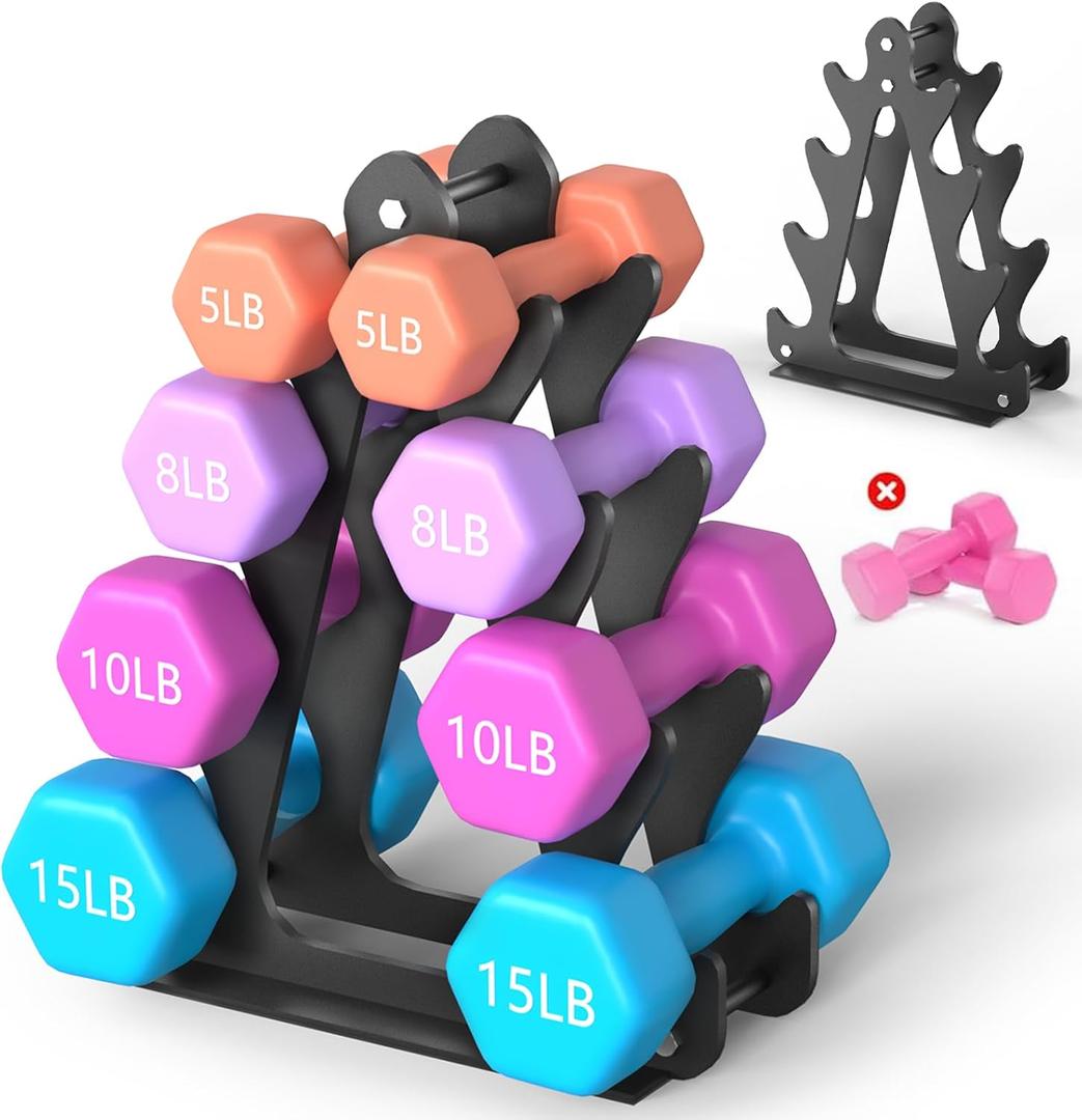 4-Tier Dumbbell Rack for 1-15 lb Weights, Holds 5 Pairs Space-Saving Sturdy A-Frame Stand for Home Gym, Weight Rack for Women's Dumbbell Set (Dumbbell Rack Stand Only)