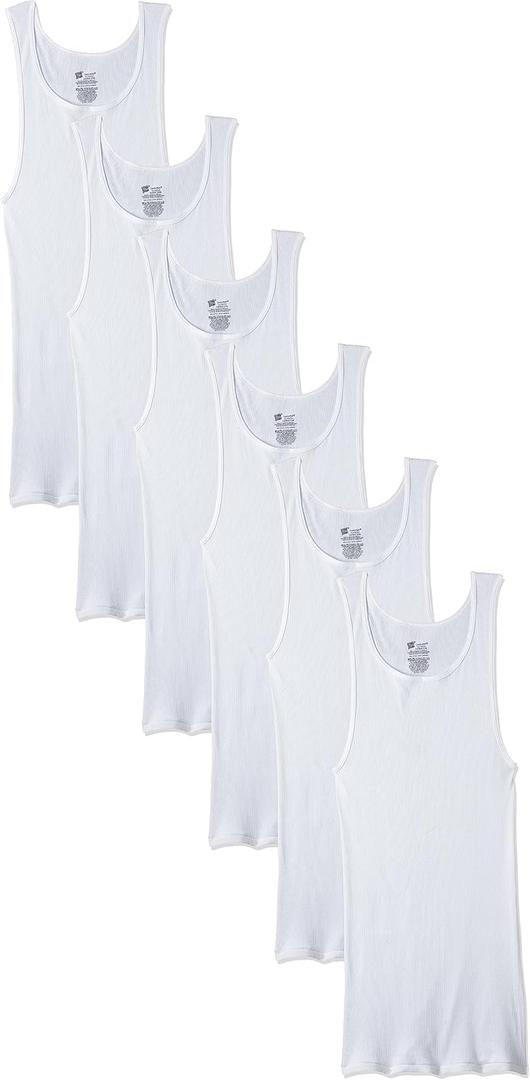 Hanes Men's Pack, Moisture-Wicking Ribbed, Lightweight Cotton Tank Undershirts, 6-Pack (X-Large)