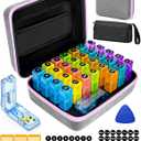Monthly Pill Organizer 3 Times a Day with Weekly Pill Bags, Portable Hard Shell Case, Pill Cutter & Opener Pick, Monthly and Weekly Stickers for Medication Management (Purple, 3 Times a Day)