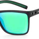 ZENOTTIC Polarized Sunglasses for Men Lightweight TR90 Frame UV400 Protection Square Sun Glasses,  C11 Black Frame / Green Mirrored Lens