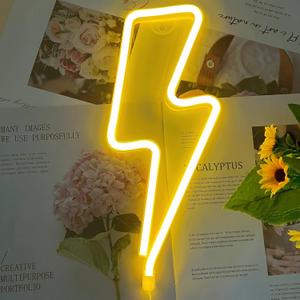 Neon Signs Lightning Bolt Neon Light Sign for Wall Decor, Battery or USB Powered Led Lightning Light Neon Sign for Bedroom, Kids Room, Birthday, Party, Wedding, Home,Kids Decorations Yellow