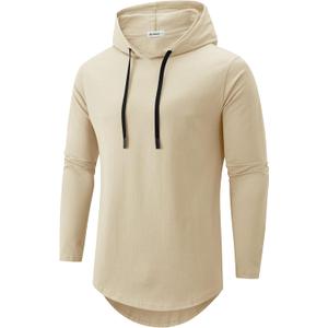 KLIEGOU Mens 100 Cotton Hipster Hip Hop Longline Hoodie T-Shirt Pre - Shrunk S-XXXL (Large, 07 Beige)