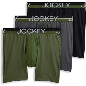 Jockey Men's Underwear Infinite Cool Microfiber Stretch 6" Boxer Brief - 3 Pack (Medium, Military Green/Battleship Grey/Black)
