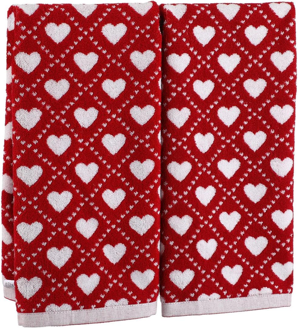 Breling 2 Pcs Valentine's Day Plaid Heart Hand Towels Red White Cute Bathroom Towels 100% Cotton Highly Absorbent Soft Kitchen Dish Valentine Gift for Anniversary Wedding Decorative, 13 x 29 Inch