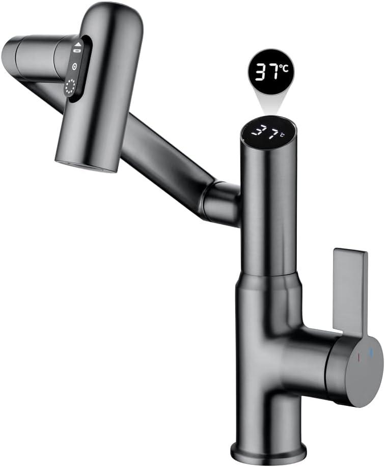 Smart Temperature Bathroom Faucet,Single Handle Bathroom Faucet,Bathroom Sink Faucet,Kitchen Faucet taps (Matte Grey)