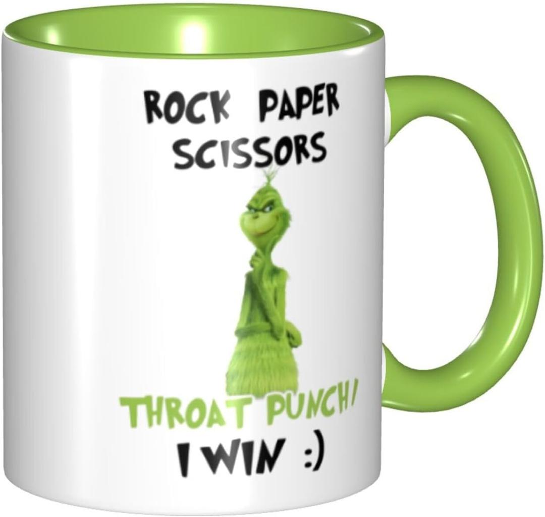 Funny Mug Rock Paper Scissors Throat Punch I Win Coffee Mug Gift Coffee Mug Internal And Handle Green 11Oz Mug