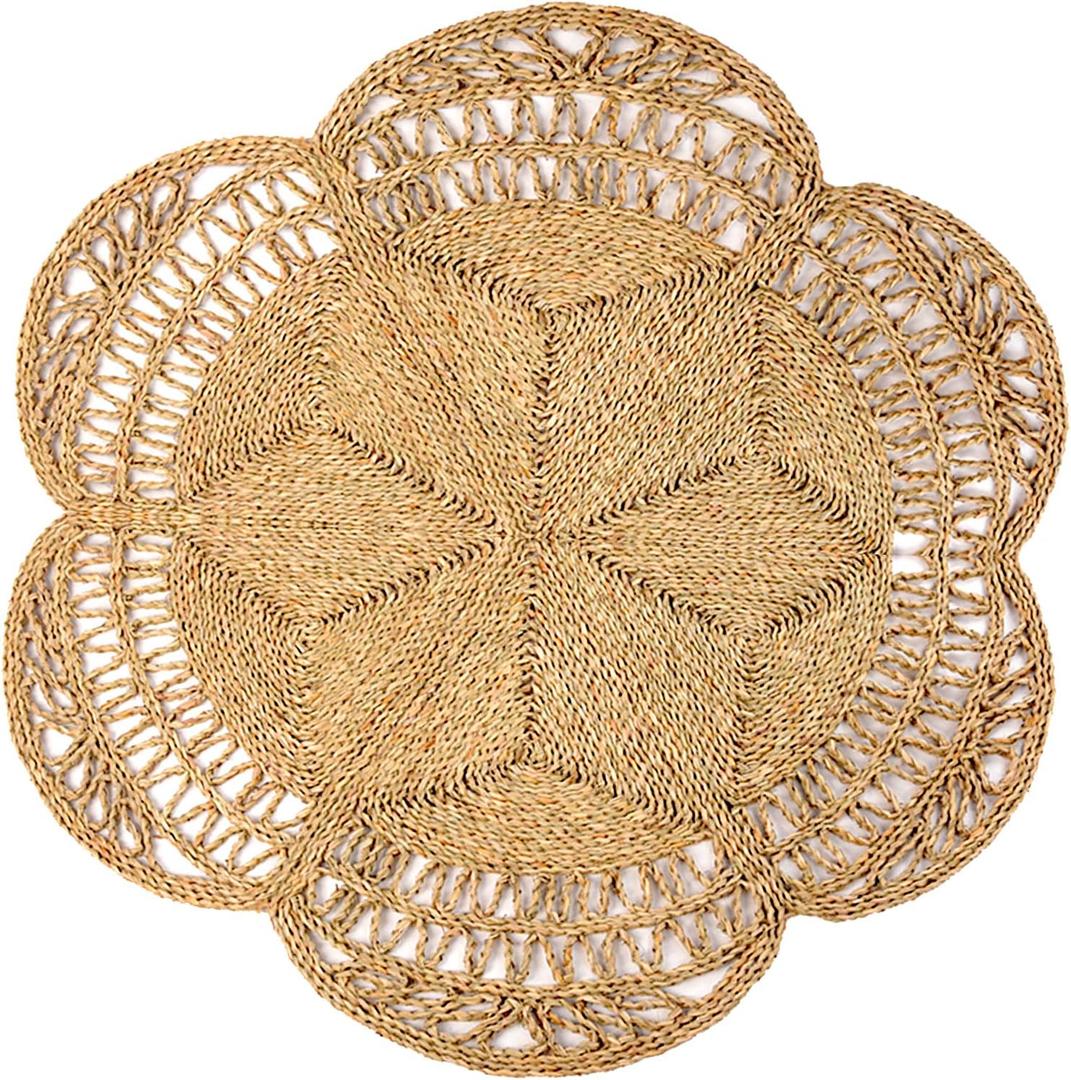 Boho Round Jute Seagrass Rug for Living Room & Dining - 4ft Woven Boho Rug