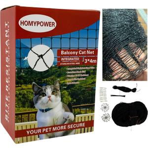 Cat Netting Balcony, Stainless Steel Reinforced Bite Tear UV and Weather-Resistant Anti-Fall Netting for Pets, Safety Net for Cat, Small Catio for Apartment Balcony Protection (10x13 ft)