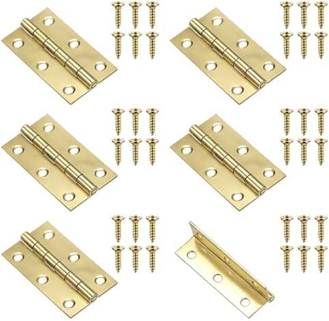 6 PCS 2 Inch Gold Cabinet Door Hinges, Mini Cabinet Decorative Folding Butt Hinges, Gold Folding Butt Hinge with Mouting Screws for Wooden Box Jewelry Box Missing Two Pieces