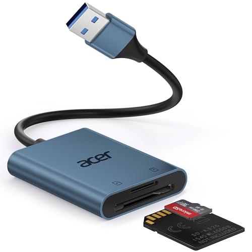 Acer SD Card Reader, USB A 3.0 to Micro Memory Card Reader, Aluminum Dual Slot SD to USB Adapter for Computer, PC, Laptop and Type A Devices, Compatible with SD/Micro SDXC/SDXC/SDHC/TF Cards-Midnight