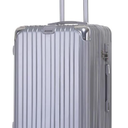 Luggage, trolley case, suitcase, silver, with 4 sets of rotating wheels, combination lock, telescopic rod, zipper, PC+ABS, size: 24" x 16.5"