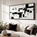 YQI FenDou Black and White Abstract Canvas Wall Art 40X20in Modern Minimalist Textured Painting Print with Black Frame, Large Contemporary Neutral Wall Decor for Living Room Bedroom Office