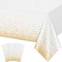 3 Pack White and Gold Tablecloth, 54" X 108" Gold Dot Plastic Table Cloths