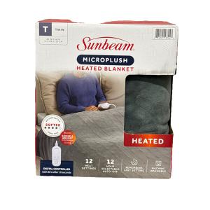 Sunbeam, Microplush, Heated Blanket, Twin, Gray, 62" x 84", 12 Settings