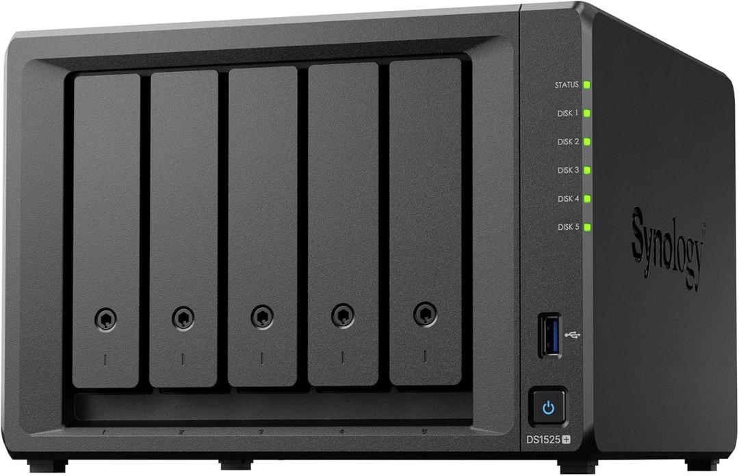 Synology DS1525+ Video Editing & Production Server - Scale to 300TB, 10GbE Ready & Multi-User Workflows (5-Bay Diskless NAS)