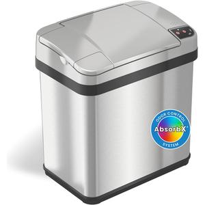 iTouchless 10 Liter / 2.5 Gal Sensor Bathroom Trash Can with Lid and AbsorbX Deodorizer, Stainless Steel Small Waste Basket, Includes Air Freshener Fragrance Pack, Home Office Bedroom Livingroom