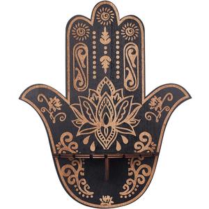 CREATCABIN Hamsa Crystal Display Shelf Hamsa Hand Wooden Wall Decor Crystal Holder Shelves Lotus Wall Mounted Floating Shelf Stand for Witch Stuff Altar Supplies Spiritual Gift Black 9.8 x 11.8Inch