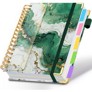 Spiral Journal Notebooks for Work, 300 Pages 5 Subject Notebook College Ruled with Dividers & Tabs, 8''x 10'' Large Notebook Journal for Women Students Note-Taking and Organizer (Teal Luxe Marble)