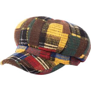 Comhats Wool Fashion Newsboy Hats for Women Winter Warm Pageboy Cabbie Cap Beret (Medium, 67145_orange Plaid)