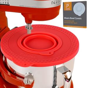 Silicone Mixer Bowl Cover Compatible with KitchenAid 6-7 Quart Bowl-Lift Stand Mixers, Airtight Lid with Collapsible Small Bowl, Splash Guard, Dustproof, Reusable, Dishwasher Safe(Red)