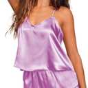Ekouaer Satin Pajama Set for Women Silk Pjs for Women Set Camisole Top and Shorts with Ruffle Sleepwear (Small, Lavender)