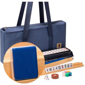 Yellow Mountain Imports American Mahjong Set, Indigo Tides - Blue Soft Case, 4 All-in-One Racks with Pushers, Wright Patterson Scoring Coins, Dice, & Wind Indicator, 21.7 x 9.7 3 inches