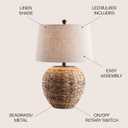 JONATHAN Y 24.5" Natural Water Hyacinth Farmhouse Basket Table Lamp, Coastal Decor for Living Room Bedroom Nightstand, Light Gray Linen Shade, LED Bulb Included JYL6501A
