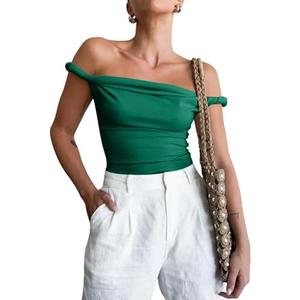 Tankaneo Womens Off The Shoulder Top Sleeveless Slim Fit Stretchy Tank Top Y2k Casual T Shirts, S
