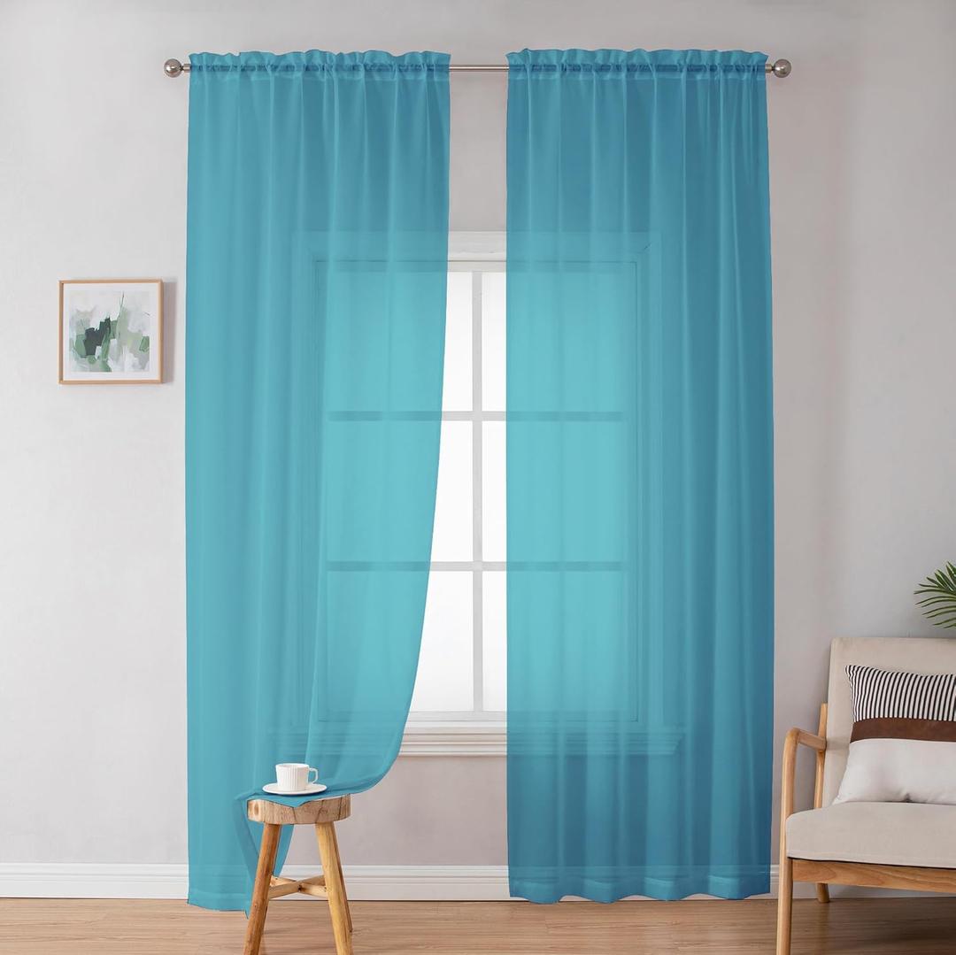 Simplebrand Turquoise Sheer Curtains 72 Inches Long 2 Panels for Living Room, Rod Pockets Airy Window Treatments Voile Sheer Curtains Panels Lightweight for Front Back Patio Glass Door, 42" Width (42"W x 72"L (Pack of 2))