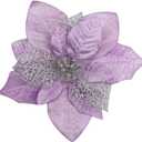 YYCRAFT 12pcs Silk Shinning Sprakled Glitter Poinsettia Artificial Flower for Xmas Tree Christmas Decorations(Lavender,8 Inch)