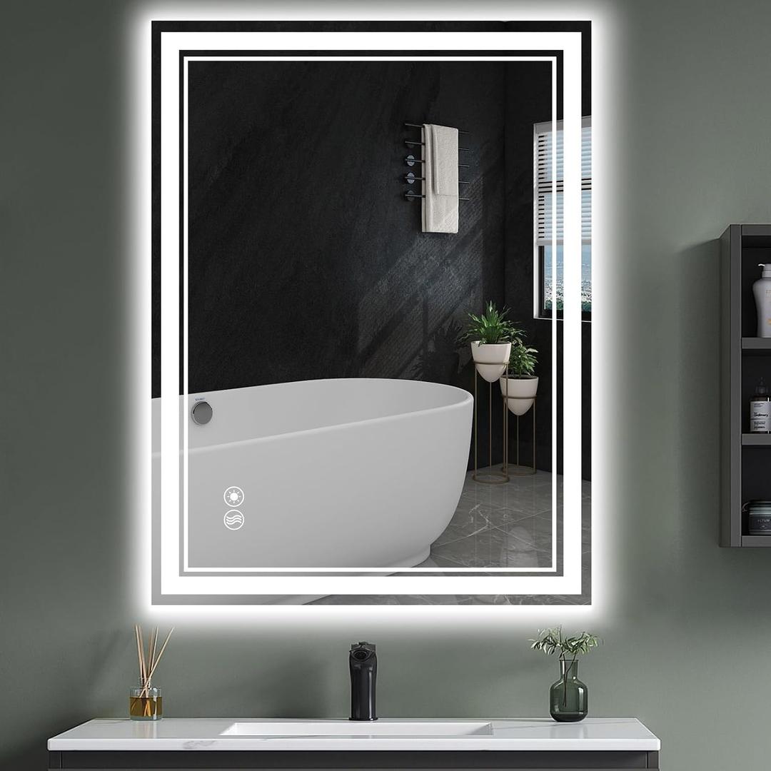 24 x 32'' LED Mirror for Bathroom Anti-Fog Bathroom Mirror Dimmable 3 Colors Memory Function Bathroom Mirror with Lights Vanity Mirror Switch/Plug in Wall Mounted Home Decor Horizontal/Vertical