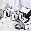 Yeaqee 50 Pcs Mini Metallic Paper Gift Bags with Handle 4x4.75x2.2'' Small Gift Bag DIY Tag Thank You Party Favor for Mother's Day Wedding Graduation Baby Shower Birthday Jewelry (White,Black)