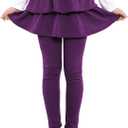 Auranso Girls School Uniform Pants Kids Clothes Ruffle Tutu Leggings with Skirt 2-14 Years (7-8 Years, Dark Purple)