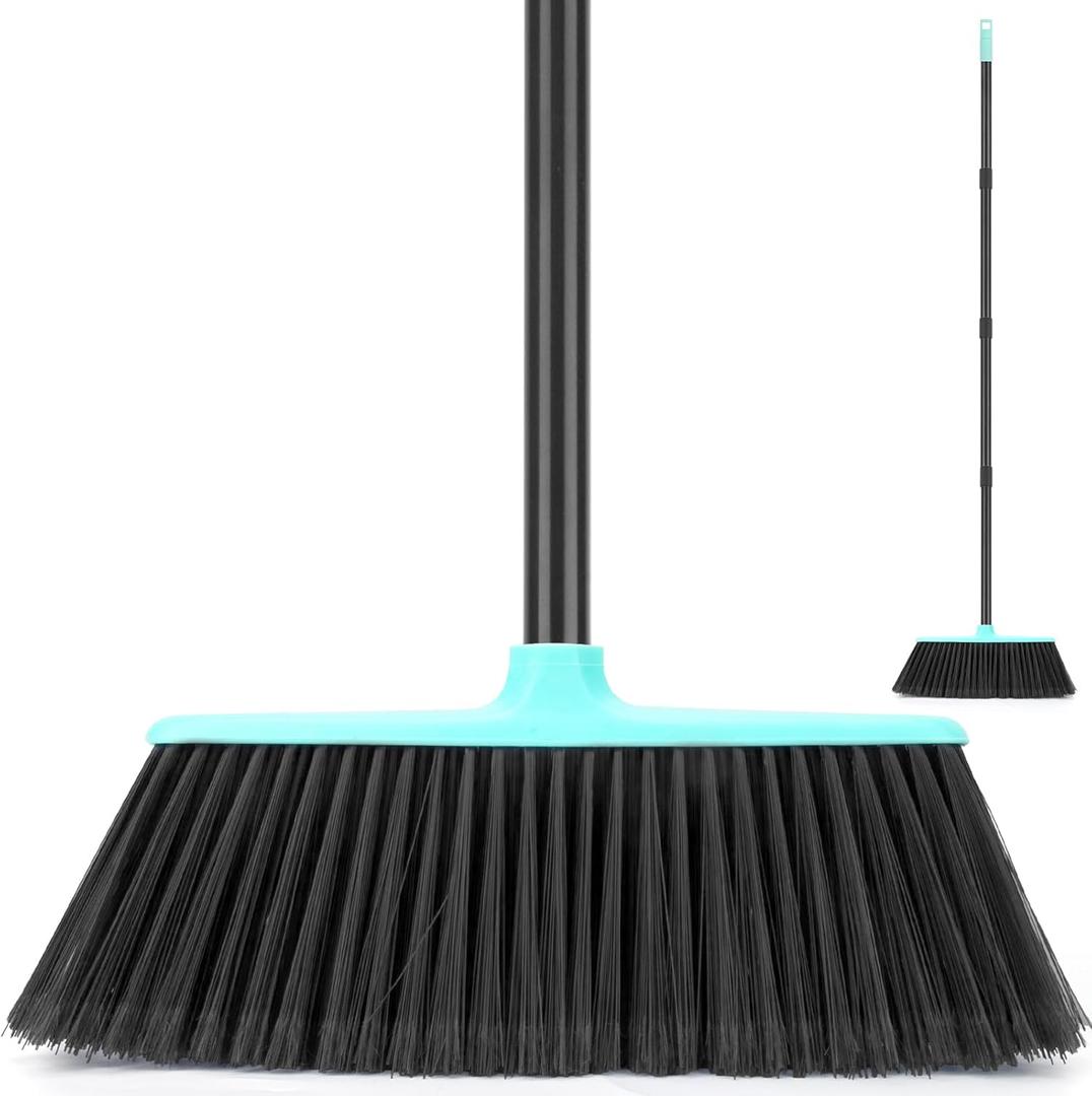 KeFanta Outdoor/Indoor Broom for Floors, 53" Long Handle Angle Broom for Sweeping Indoor Concrete Courtyard Garage Patio Home Kitchen Office Lobby