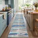 Lansny Modern Abstract Runners for Hallways 2.6x14, Washable Runner Rug Non-Slip Indoor Soft Long Hallway Runner Rug, Thin Print Faux Wool Floor Carpet for Hall Entryway Kitchen, Blue