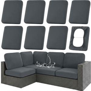 hyha Waterproof Outdoor Cushion Covers for Patio Furniture, Stretch Patio Chair Cushion Slipcovers, Coated UV Resistant Replacement Seat Covers, Solid Color (Dark Grey, 8PC)