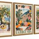 SYWENNOI 3 Pieces Wood Framed Italy Scenes Canvas Wall Art, Tuscan Wall Decor for Living Spaces, Vintage City Landscape Art Poster Prints for Bedroom Kitchen Dining Room Ready to Hang 12x16 inches