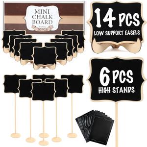 LotFancy 20 Pack Mini Chalkboard Signs with Support Easels and 10 Extra Stickers, Food Labels for Party Buffet Table, Weddings, Table Numbers, Message Board and Event Decorations