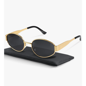 livho 2025 Trendy Oval Sunglasses - Stylish Polarized Shades for Everyday - Retro Metal Frames, Color: Grey/Gold