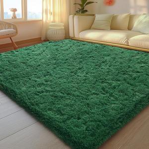 5x7 Rugs for Living Room, Large Fluffy Dark Green Area Rugs for Bedroom, Soft Carpet Shag Kids Rug with 4 Non-Slip Rug Pads (5ft x 7ft, Dark Green)