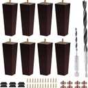 Sofa Legs Square Bed Feet 6 inch Wood Replacement Leg for Furniture Set of 8, Dark Brown