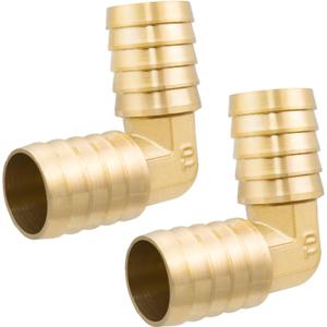 Yoebor Brass Hose Barb Fitting, 90 Degree Elbow, 1" Barbed x 1" Barbed (Pack of 2)