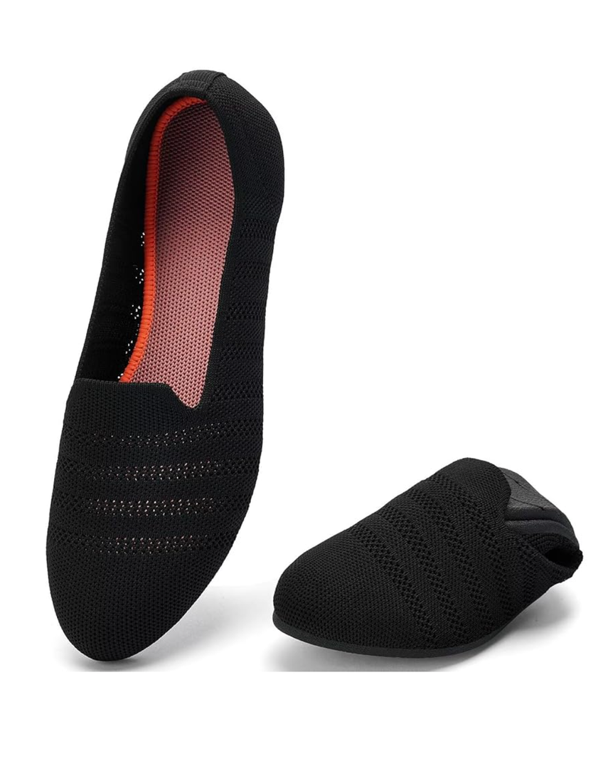 Poemlady Women’s Ballet Flat Shoes Dress Shoes Knit Round Toe Slip On Ballerina Walking Flats Shoes for Woman Low Wedge Casual