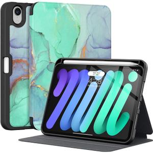Supveco Case for iPad mini 7 (A17 Pro) 2024/iPad Mini 6 2021 8.3 Inch with Pencil Holder-[Auto Wake/Sleep],Slim Protective Case with Soft TPU Back Cover for iPad mini 7th/6th Generation-Green