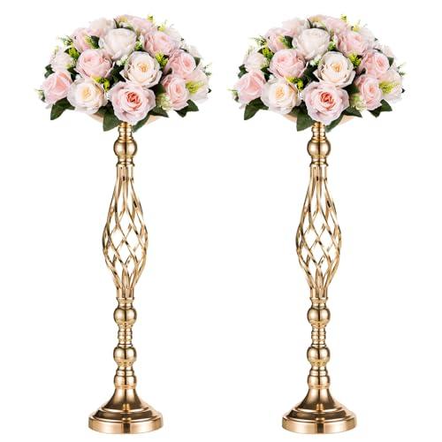 Versatile Metal Flower Arrangement Stand & Pillar Candles Holder Set for Wedding Party Dinner Centerpiece Event Restaurant Hotel Decoration (2 x L, Gold)