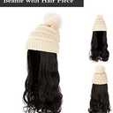 AynnQueen Beanie with Hair Attached for Women Slouchy Cable Hat Wig Knit Beanie Winter Hat with 20inch Removable Hair Extensions Wig (Dark Brown-Khaki Hat)