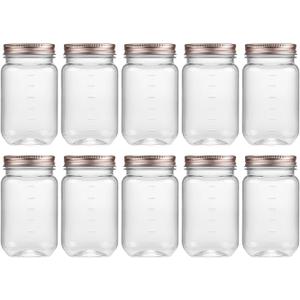 novelinks 16 oz Clear Plastic Jars with Lids, Refillable 16oz Mason Jars with Lids & Storage Containers for Kitchen & Household Use (10 Pack,Rose Gold)