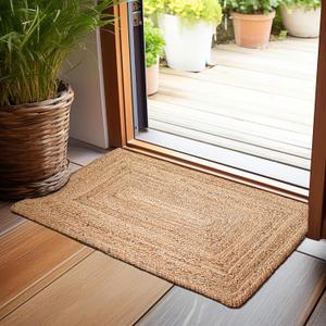 Hausattire Hand Woven Jute Braided Rug, 2'x3' Natural, Reversible Boho Entry Area Rugs for Kitchen, Living Room I Farmhouse Indoor Outdoor Decorative Floor Rug, 24x36 Inches